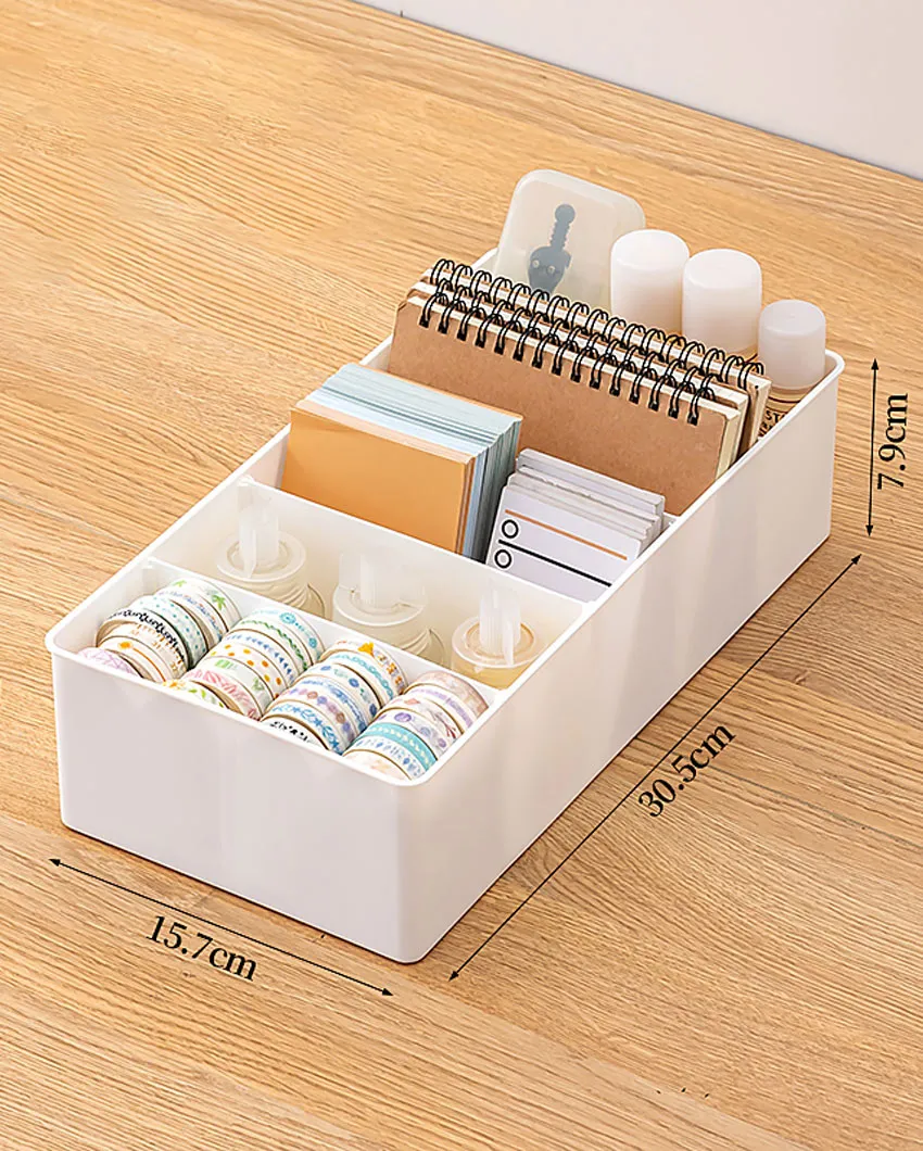 Large Plastic Multi-Purpose Storage Tray with Dividers | Set of 2 | 12 x 6 x 3 inches