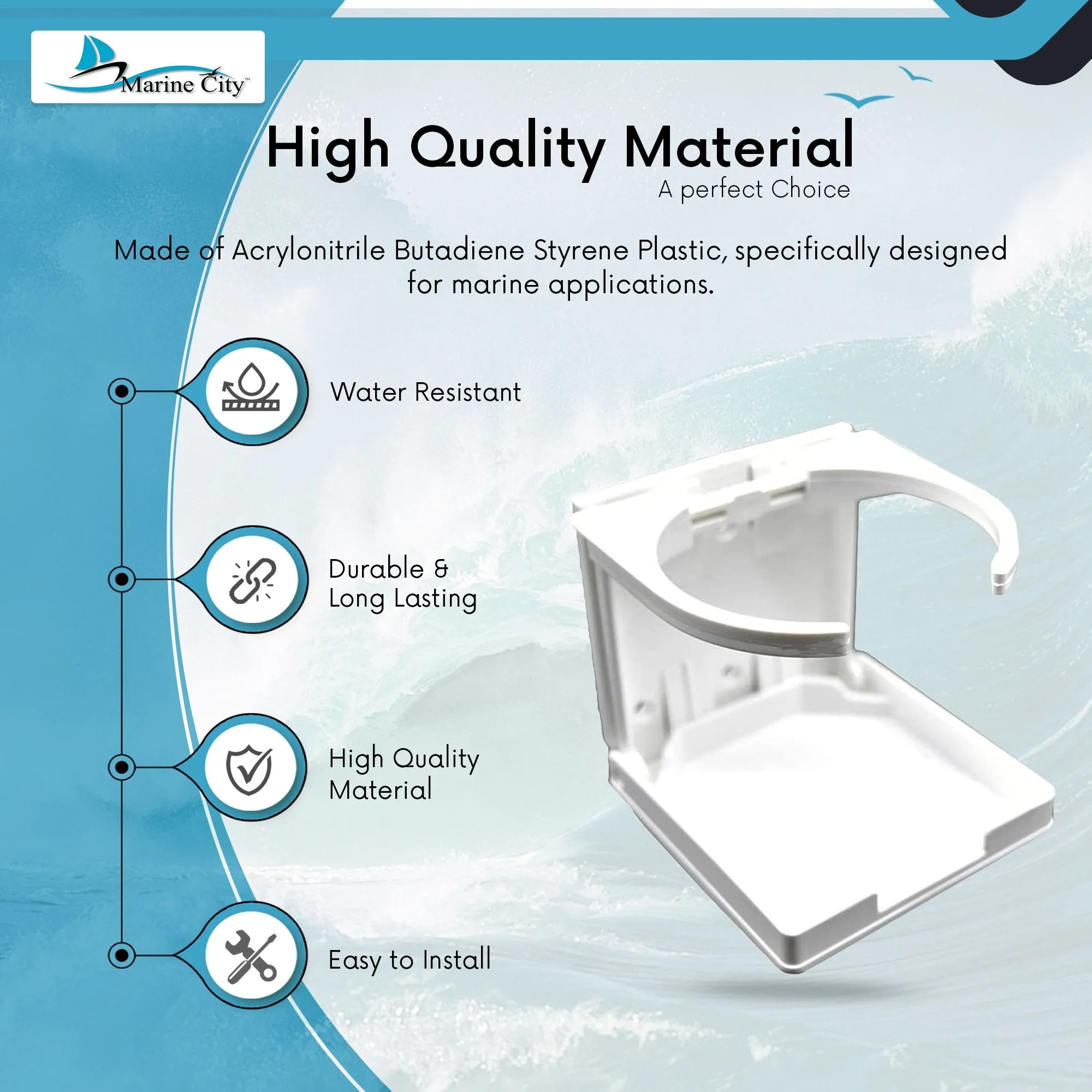 Marine City White ABC Plastic Adjustable Arms Folding Cup Drink Holder (2-5/8” to 3-1/2”) (1pcs)